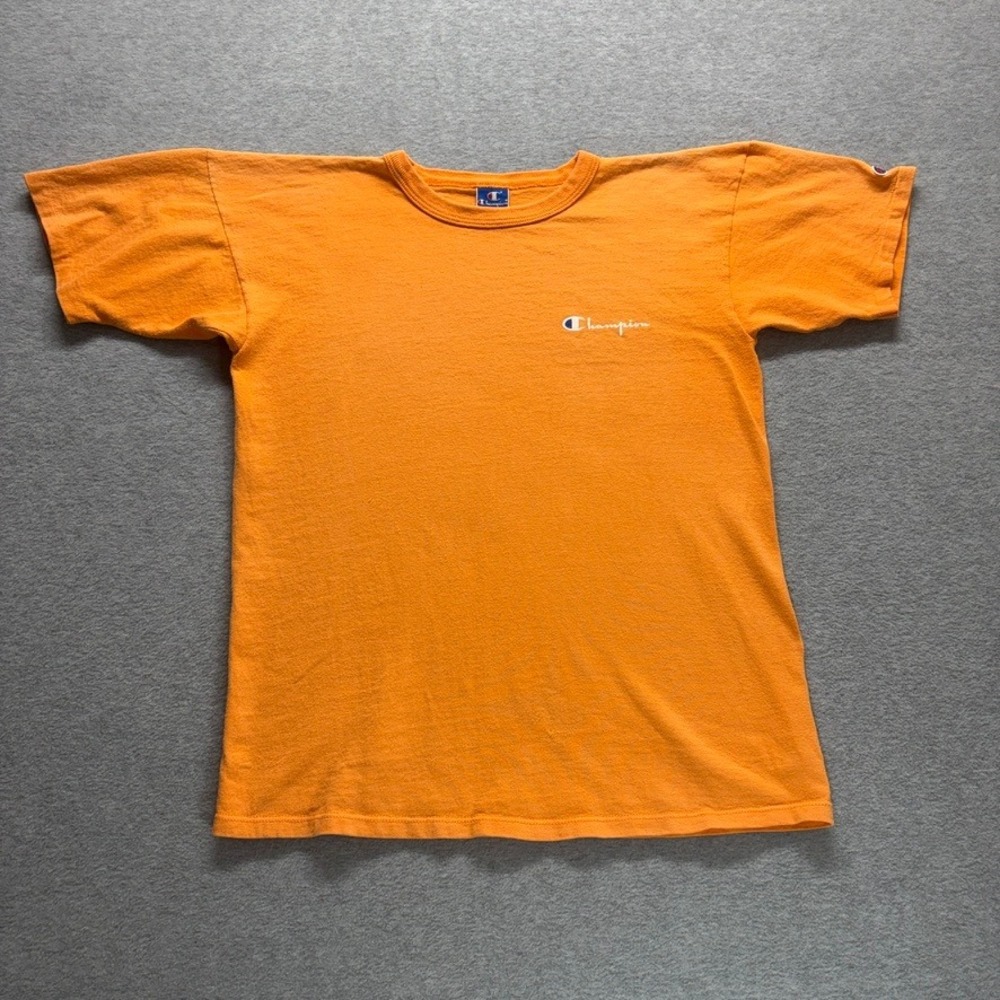 Vintage Champion T-Shirt Mens Large Orange Short Sleeve Logo Pullover